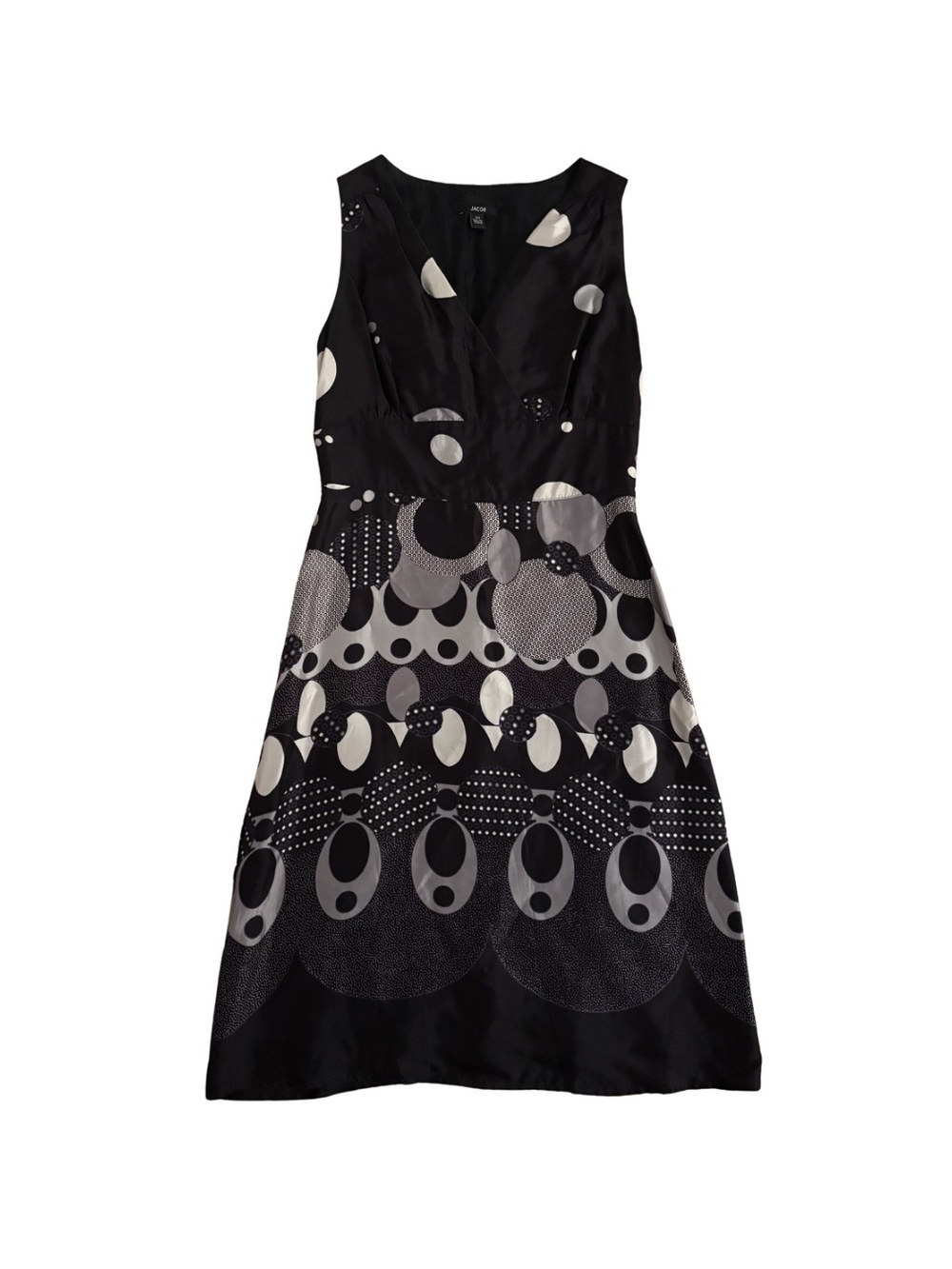 Jacob Y2K Black and White V-Neck Sleeveless Patterned Dress